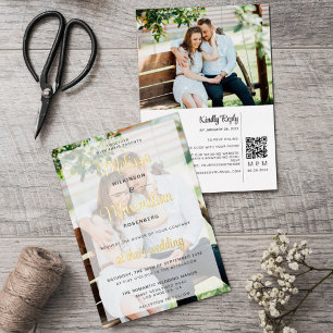 Moderne gouden script 2 foto's QR Code online RSVP Folie Uitnodiging