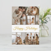 Moderne gouden script 5 foto collage Prettige Fees Feestdagenkaart (Staand voorkant)