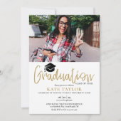 Moderne gouden script afstudeerfeest 2 foto kaart (Voorkant)