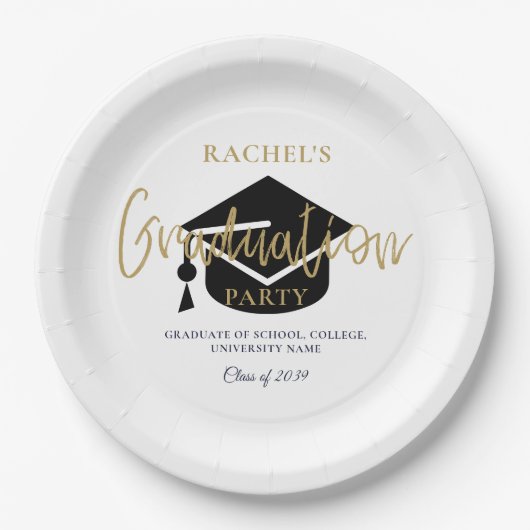 Moderne gouden script afstudeerfeest welkomstbord papieren bordje (Voorkant)