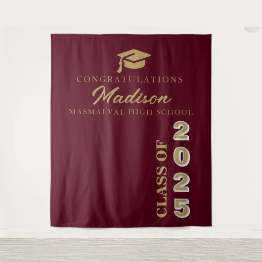 Moderne gouden script bordeauxrood afstuderen wandkleed (Voorkant)