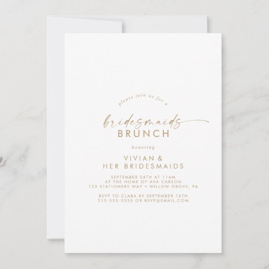 Moderne gouden script bruidsmeisjes brunch uitnodi kaart (Voorkant)
