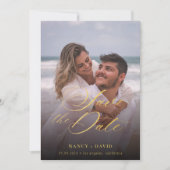Moderne Gouden Script Bruiloft Eén Foto Save The Date (Voorkant)