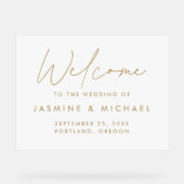 Moderne gouden script bruiloft welkom acryl bord (Voorkant)