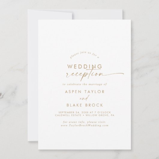 Moderne gouden script bruiloftsreceptie uitnodigin kaart (Voorkant)