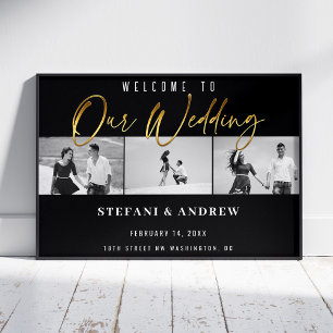 Moderne gouden script BW foto elegante trouwposter Poster