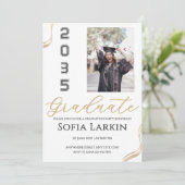 Moderne gouden script foto afstudeerfeest kaart (Staand voorkant)