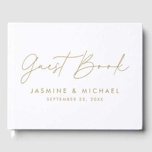 Moderne Gouden Script Foto Bruiloft Gastenboek (Voorkant)