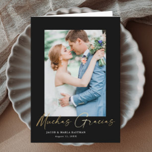 Moderne Gouden Script Foto Bruiloft Muchas Gracias Bedankkaart