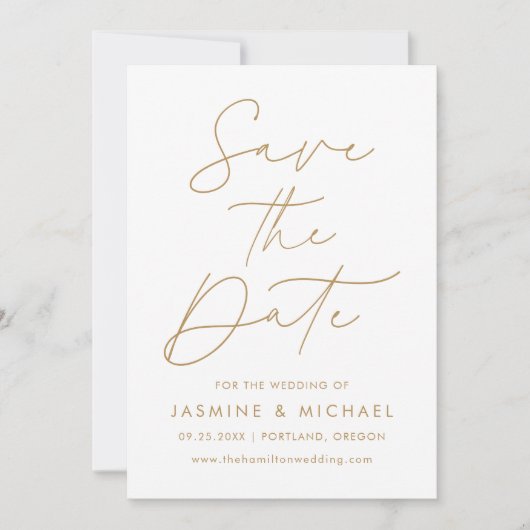 Moderne Gouden Script Foto Save The Date (Voorkant)