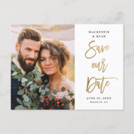 Moderne gouden script huwelijksfoto Save The Date Aankondigingskaart