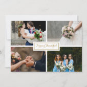 Moderne gouden script huwelijksfotocollage bedankkaart (Voorkant)