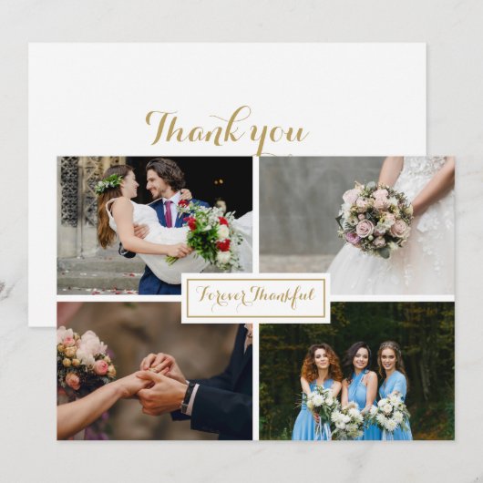 Moderne gouden script huwelijksfotocollage bedankkaart (Voorkant / Achterkant)