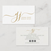 Moderne Gouden Script Initialen Make-up Artiest Visitekaartje (Voorkant / Achterkant)