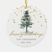 Moderne gouden script kerstboom prettige feestdage keramisch ornament (Voorkant)