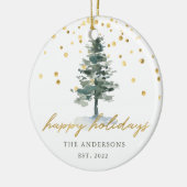Moderne gouden script kerstboom prettige feestdage keramisch ornament (Links)