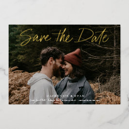 Moderne gouden script minimale foto save the date folie uitnodiging