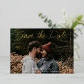 Moderne gouden script minimale foto save the date folie uitnodiging (Staand Voorkant)