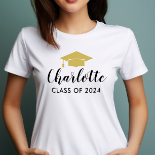Moderne gouden script naam grad cap 2026 t-shirt