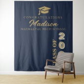 Moderne gouden script Navyblauwe afstuderen Wandkleed (In situ)