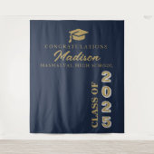 Moderne gouden script Navyblauwe afstuderen Wandkleed (Voorkant)