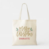 Moderne gouden script Prettig kerstfeest aangepast Tote Bag (Achterkant)