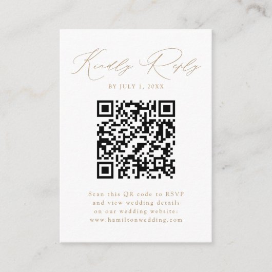 Moderne Gouden Script QR Code RSVP Informatiekaartje (Voorkant)