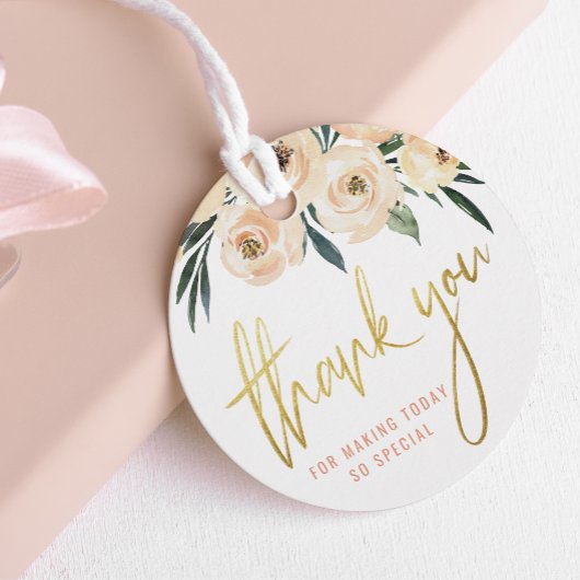 Moderne Gouden Script Roze Bloemen Dank Je Bedankjes Labels