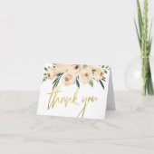 Moderne Gouden Script Roze Bloemen Dank Je Bedankkaart (Voorkant)