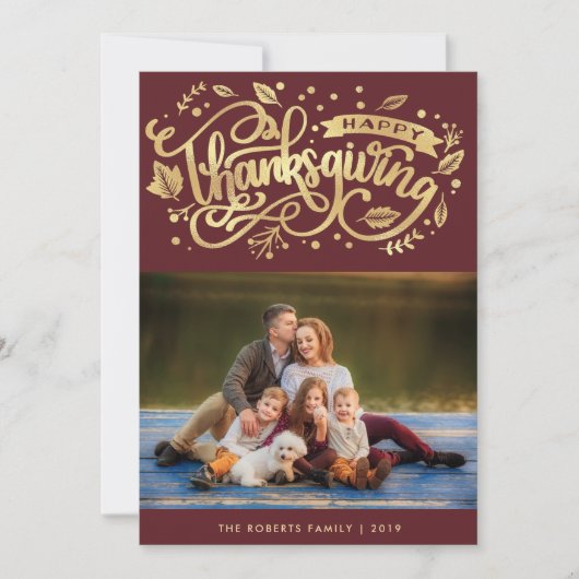 Moderne gouden script Thanksgiving fotokaart Feestdagenkaart (Voorkant)