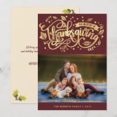 Moderne gouden script Thanksgiving fotokaart Feestdagenkaart (Voorkant / Achterkant)