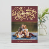 Moderne gouden script Thanksgiving fotokaart Feestdagenkaart (Staand voorkant)