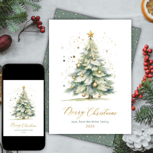 Moderne Gouden Script Tree Niet Foto Kerst Kaarten
