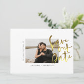 Moderne gouden script trouwfoto save the date (Staand voorkant)