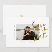 Moderne gouden script trouwfoto save the date (Voorkant / Achterkant)