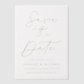 Moderne gouden script trouwkaart 'Save the Date' Vellum Uitnodigingen (Voorkant)