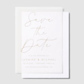 Moderne gouden script trouwkaart 'Save the Date' Vellum Uitnodigingen (Offset)