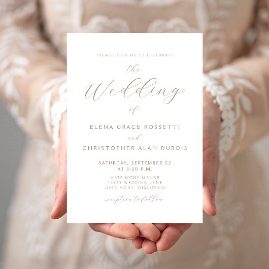 Moderne gouden script witte trouw kaart