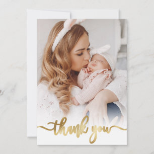 Moderne Gouden Scriptie Pasgeboren Baby Foto Bedan Bedankkaart