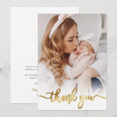 Moderne Gouden Scriptie Pasgeboren Baby Foto Bedan Bedankkaart (Voorkant / Achterkant)