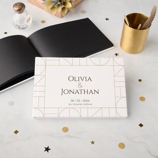 Moderne Gouden Sieraden Crème Bruiloft Gastenboek (Voorkant open)