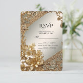 Moderne gouden sierlijke bloem RSVP kaart (Staand voorkant)