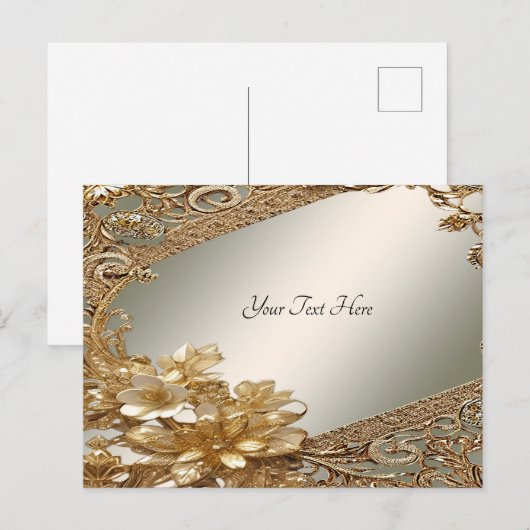 Moderne gouden sierlijke bloemen ansichtkaart briefkaart (Voorkant / Achterkant)