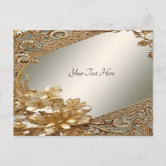 Moderne gouden sierlijke bloemen ansichtkaart briefkaart (Voorkant)