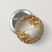 Moderne gouden sierlijke bloemknop ronde button 5,7 cm (Voorkant /achterkant)