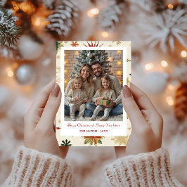 Moderne  gouden sneeuwvlokken foto feestdagenkaart