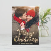 Moderne Gouden Sparkle Kerstmis FOTO QR-code Feestdagenkaart (Staand voorkant)