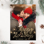 Moderne Gouden Sparkle Kerstmis FOTO QR-code Feestdagenkaart