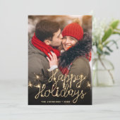 Moderne Gouden Sparkle Kerstmis FOTO QR-code Feestdagenkaart (Staand voorkant)