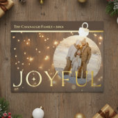 Moderne Gouden Sparkle Lights Joyful Bulb Foto Fol Folie Feestdagen Briefkaart